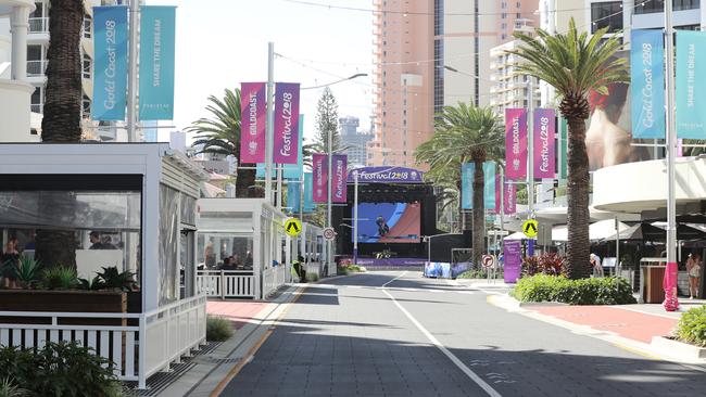 Empty streets, normally packed with school holiday crowds, were a common feature of the Games. Picture: Alex Coppel