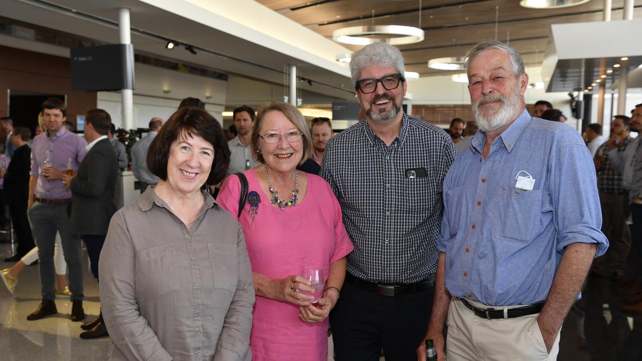 At the Future Toowoomba lunch are (from left) Helen McGrath, Penny Hamilton, Rodney Watton and Gus Hamilton at Wellcamp Airport, Friday, December 3, 2021. Picture: Kevin Farmer