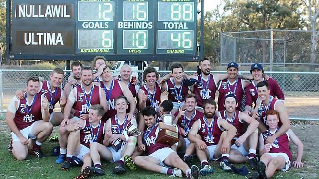 Nullawil after winning the Golden Rivers league grand final in 2018.