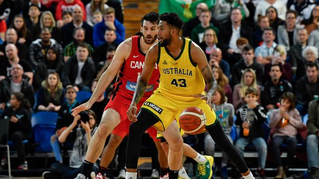 Jonah Bolden takes on Canada in Perth. Picture: Stefan Gosatti/Getty Images