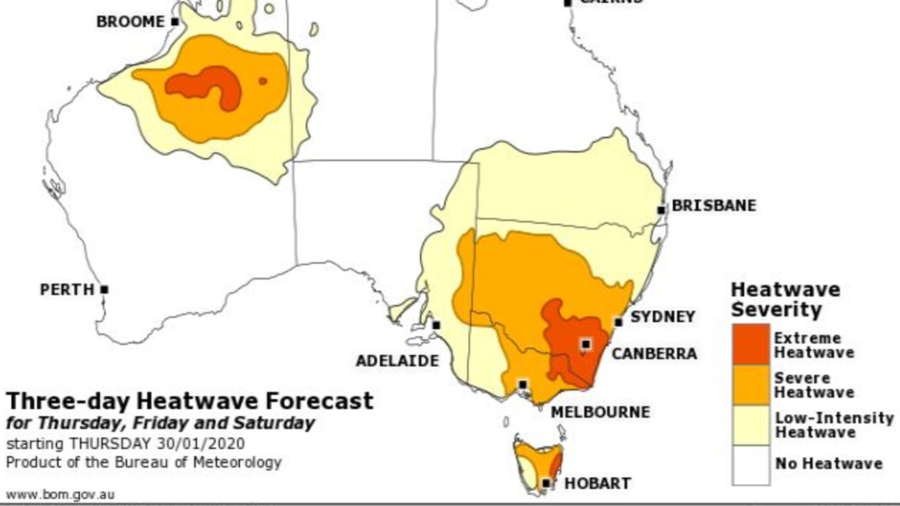 The weather bureau has warned even the fit and healthy are at risk as an extreme heatwave pounds the southeast. Picture: Bureau of Meteorology