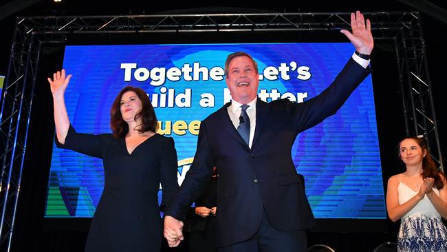 Queensland Opposition Leader Tim Nicholls and his wife Mary at the launch. Picture: AAP/Darren England