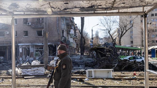 A damaged residential apartment block in Kyiv. Picture: Chris McGrath/Getty Images