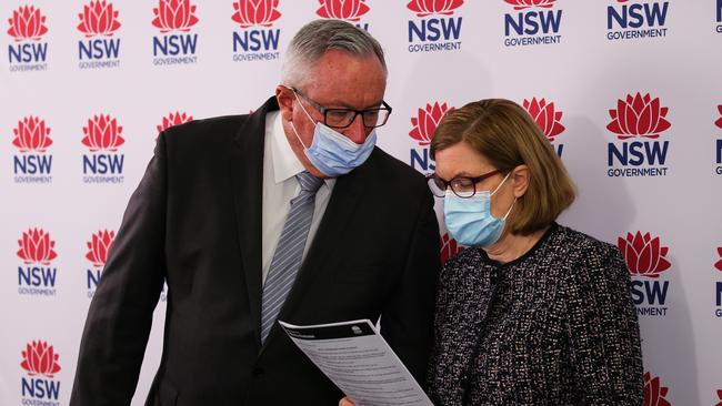 Health Minister Brad Hazzard and NSW Chief Health Officer Dr Kerry Chant. Picture: NCA Newswire / Gaye Gerard