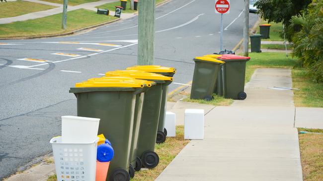 A number of bins around Gladstone are left out front of properties with out ever being moved off the street.