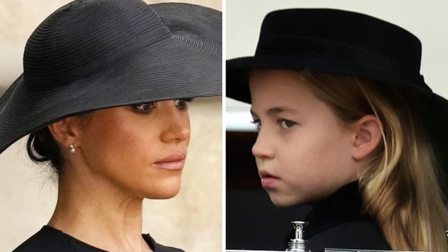 Meghan Markle and Princess Charlotte at the Queen’s funeral. Picture: Getty