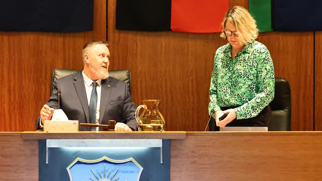 Cairns Regional Council Deputy Mayor Brett Olds and Acting Chief Executive Christine Posgate. Picture: Brendan Radke