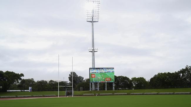 A view of one of four new lighting poles and the new video screen at Barlow Park, as part of a $10.9m audiovisual upgrade funded by the Cairns Regional Council and the State Government.