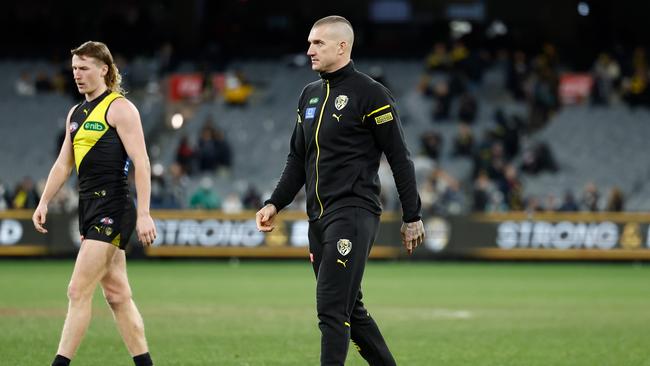 There is “frustration building internally” at Punt Road about Dustin Martin’s current situation. (Photo by Michael Willson/AFL Photos via Getty Images)