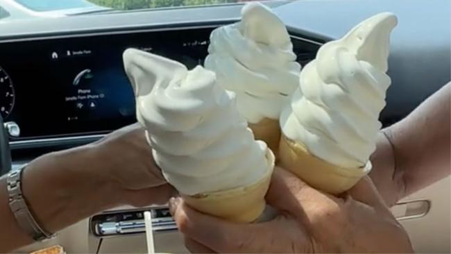 The Maccas soft serve hack needs 6 ice creams. Image: TikTok / @janelle&kate