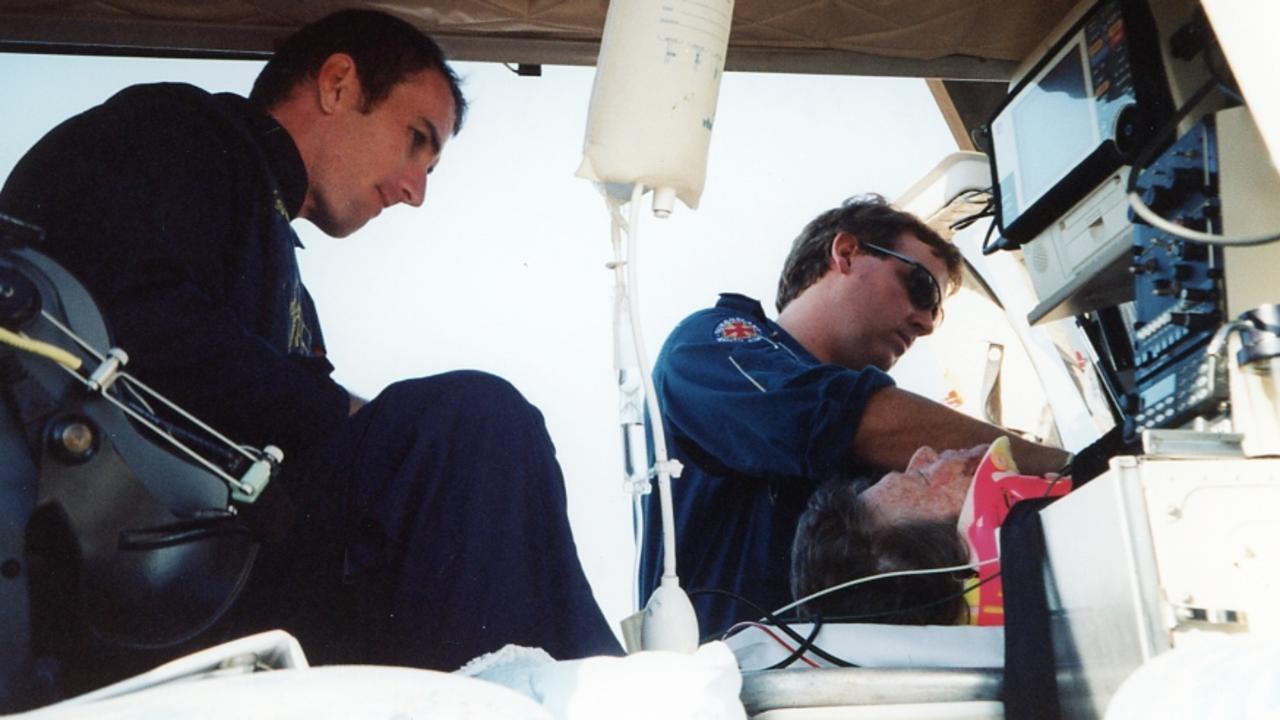 Craig Liddington and Stewart Eva, who perish when the Bell 407 chopper they were in crashed during a routine mission to Hamilton Island in 2003. Picture: Supplied by RACQ CQ Rescue