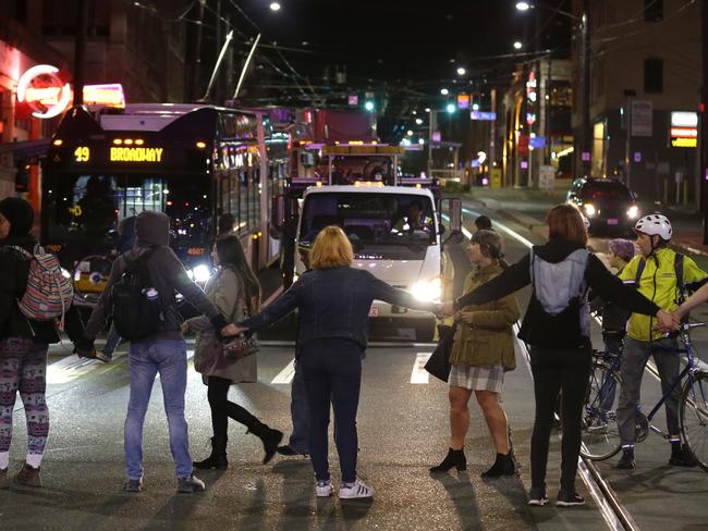 Protesters block a street and stop traffic during a demonstration against President-elect Donald Trump, early Wednesday in Seattle's Capitol Hill neighbourhood. Picture: Ted S. Warren/AP