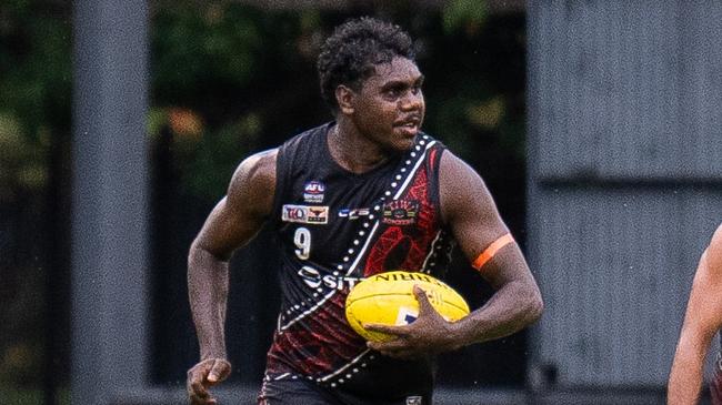 Anthony Munkara playing for the Tiwi Bombers in the 2024-25 NTFL season. Picture: Jack Riddiford / AFLNT Media