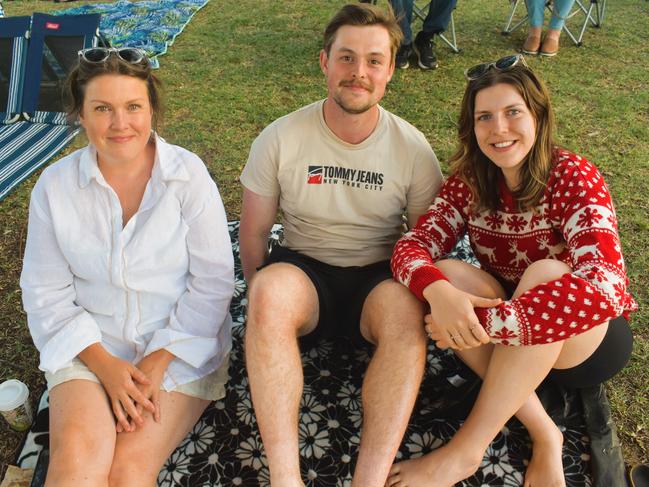 Cindy Smith, Todd McConville and Taylah Smith getting festive at the Phillip Island Christmas Carols by the Bay at the Cowes Foreshore on Tuesday, December 10, 2024. Picture: Jack Colantuono