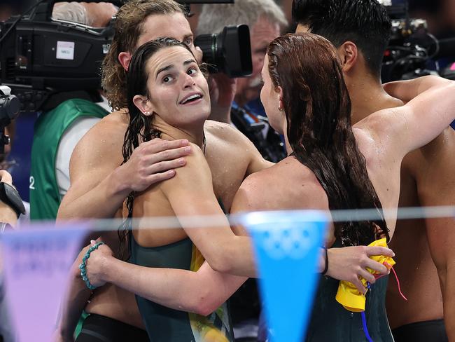 NCA. PARIS FRANCE 2024 OLYMPIC GAMES. August 3- Day 8Australias 4x100m Mixed Medley relay team of Kaylee McKeown, Josh Yong, Matt Temple and Mollie OÃCallaghan win Bronze during the Final at the Paris La Defense Arena  Picture: Adam Head