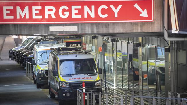 Ambulances at the Royal Hobart Hospital. Picture: Chris Kidd