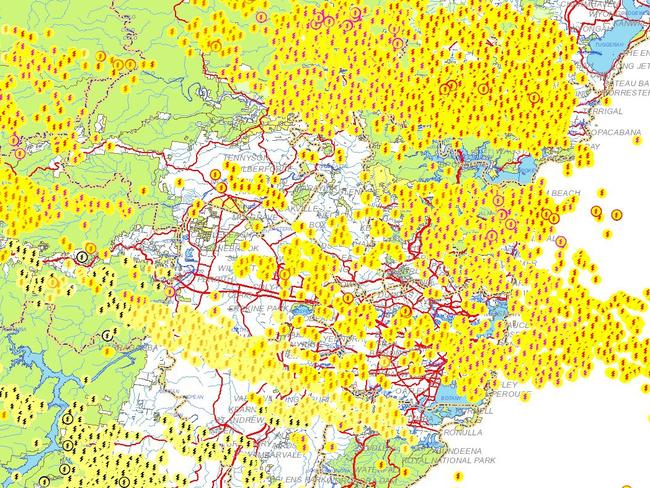 The NSWRFS lightning map shows how much lightning struck Sydney.