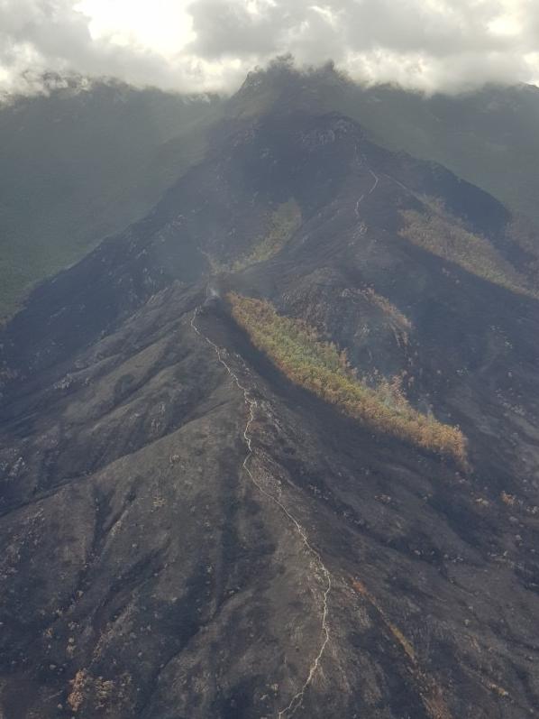 Aerial photos of Tasmania’s Southwest after being ravaged by bush fires in January. Picture DAIN CAIRNS/PAR AVION