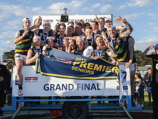 MPNFL Division 2 Grand Final: Red Hill v Dromana. Dromana players celebrate their 8 points victory. Picture: Valeriu Campan