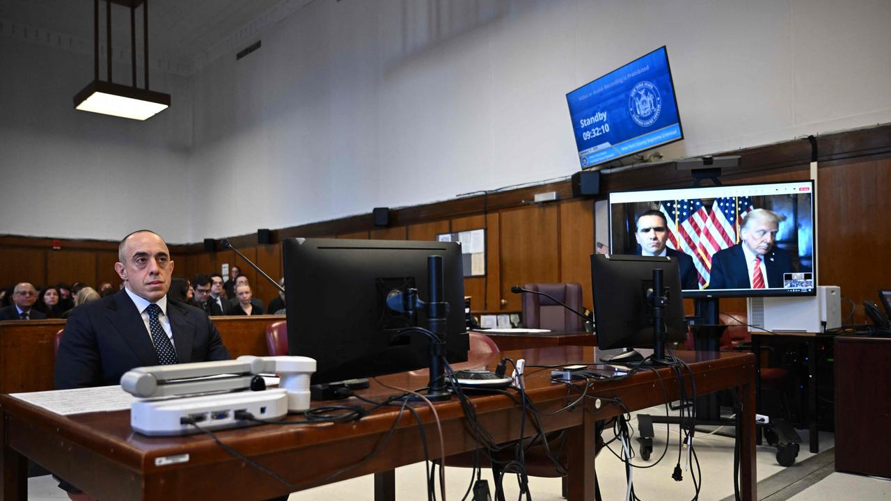 Trump lawyer Emil Bove looks on as US President-elect Donald Trump appears remotely for a sentencing hearing in front of New York State Judge Juan Merchan in the criminal case in which he was convicted in 2024 on charges involving hush money paid to a porn star, at New York Criminal Court in Manhattan in New York City, on January 10, 2025. (Photo by ANGELA WEISS / POOL / AFP)