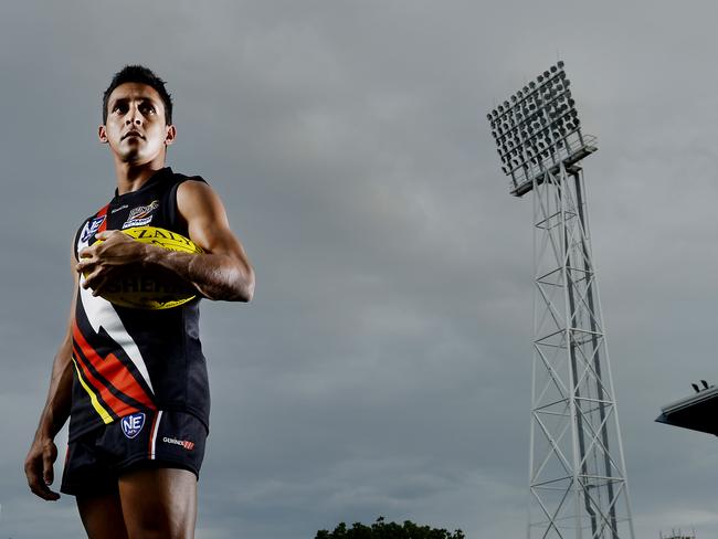 NT Thunder co-captain Aaron Motlop before his 50th match for the team against Sydney Hills Eagles at TIO Stadium. Picture: Elise Derwin