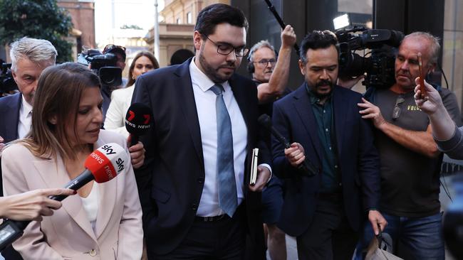 Bruce Lehrmann emerges from court on April 15, 2024 in Sydney, Australia. Justice Michael Lee has ruled in favour of Network Ten and journalist Lisa Wilkinson in Bruce Lehrmann's defamation case. Picture: Don Arnold/Getty Images