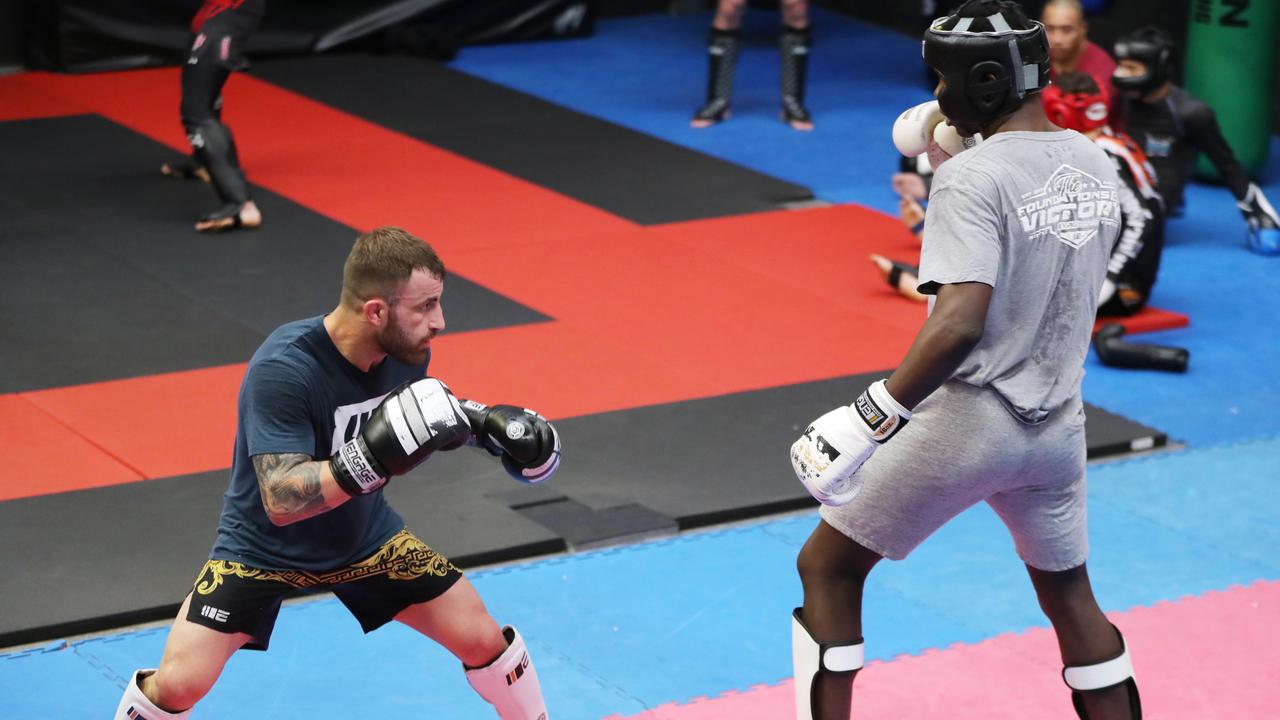 Australian star Alex Volkanovski sparring with UFC superstar Israel Adesanya. Picture: Engage Access