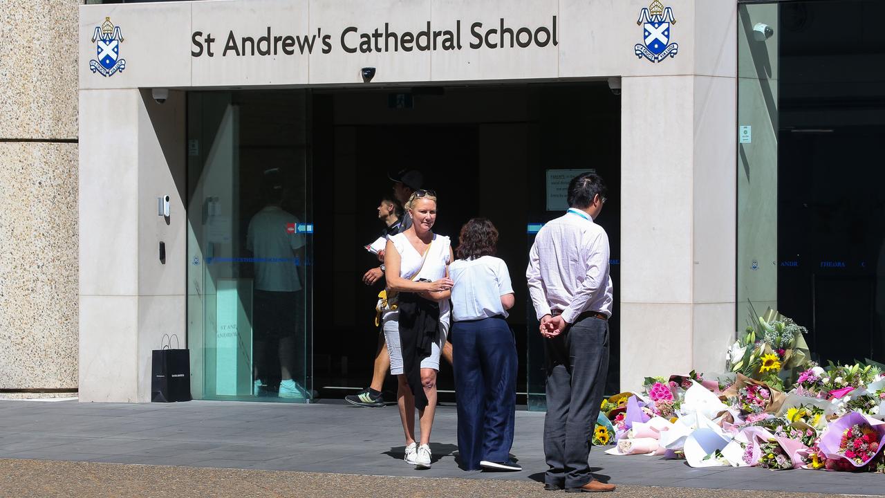 Flowers left in honour of Lilie outside the St Andrews School after her murder. Photo by: NCA Newswire /Gaye Gerard