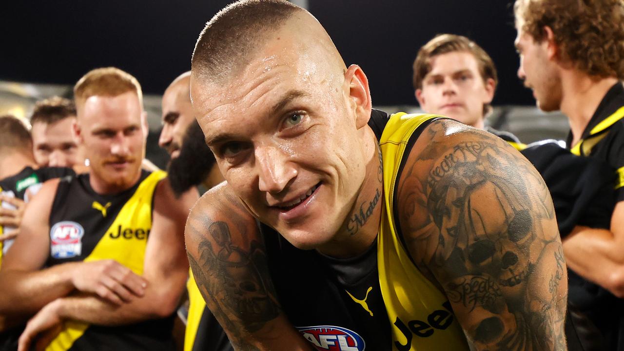 Martin looks into the camera after defeating the Cats in the 2020 AFL Grand Final at the Gabba in Brisbane. Picture: Michael Willson/AFL Photos via Getty Images.