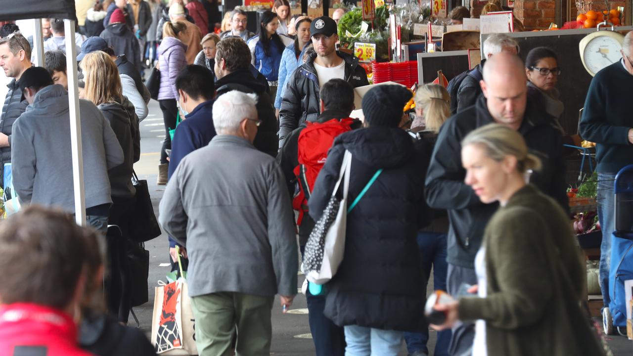 People shopping at South Melbourne Market on Saturday, May 9. Picture: David Crosling