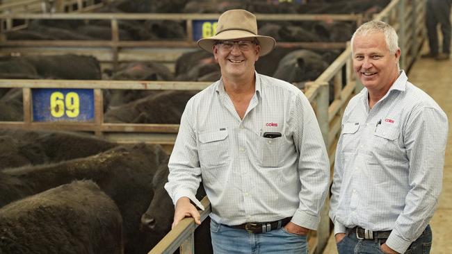 Coles national livestock manager beef and lamb Stephen Rennie and Coles livestock buyer Matt Castricum.