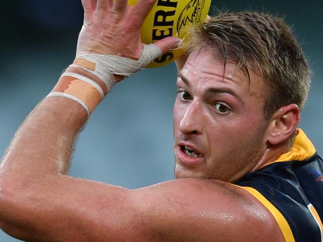 Daniel Talia of the Crows during the Round 1 AFL match between Adelaide Crows and Sydney Swans at Adelaide Oval in Adelaide, Saturday, March 21, 2020. (AAP Image/David Marauz) NO ARCHIVING, EDITORIAL USE ONLY