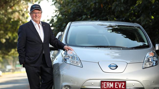 Trevor St Baker with his Nissan Leaf EV. Photographer: Liam Kidston.