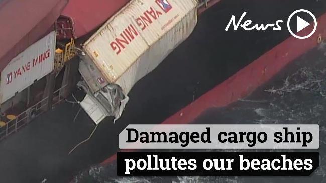 Beaches littered with rubbish from damaged cargo ship