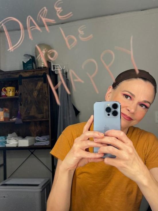 Sutton Foster’s selfie in her Broadway dressing room.