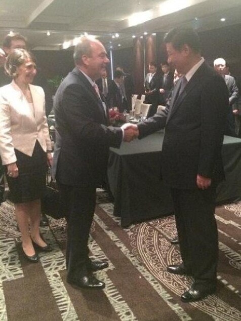 Daryl Maguire meets Xi Jinping as Gladys Berejiklian stands in line, 2014. Picture: ICAC