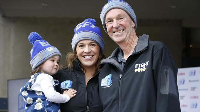 Neale Daniher launching the Big Freeze 7 with daughter Bec Daniher and granddaughter Rosie at the MCG. Picture: David Caird