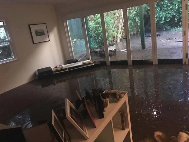 The Gleeson family woke to find their entire back yard, living room and kitchen flooded on Wednesday morning in Cammeray. Picture: Facebook