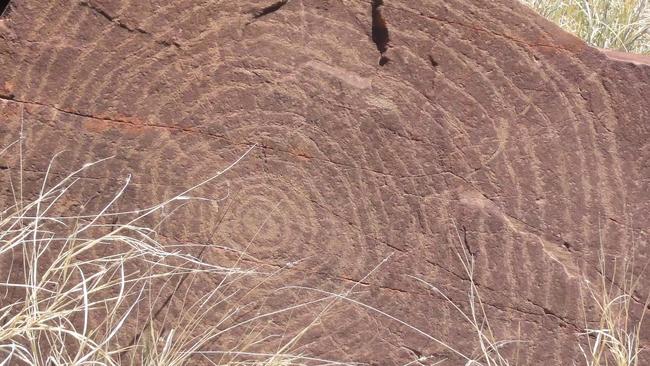 Aboriginal art at the Juukan caves in Western Australia’s Pilbara, which were destroyed by Rio Tinto in an explosion. Picture: Colin Murty