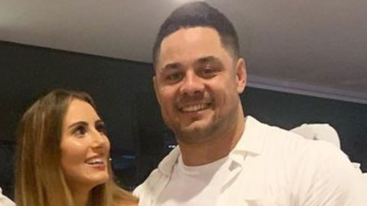 Hayne and Amellia at an engagement party in February 2021. Picture: Instagram/@jarrydhayne38