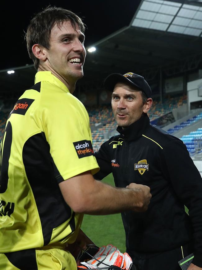 West Australian allies... Mitchell Marsh and Justin Langer go back a long way. Picture: Getty