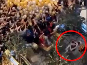 Vision shows the Westfield Santa being knocked to the ground during the stampede.