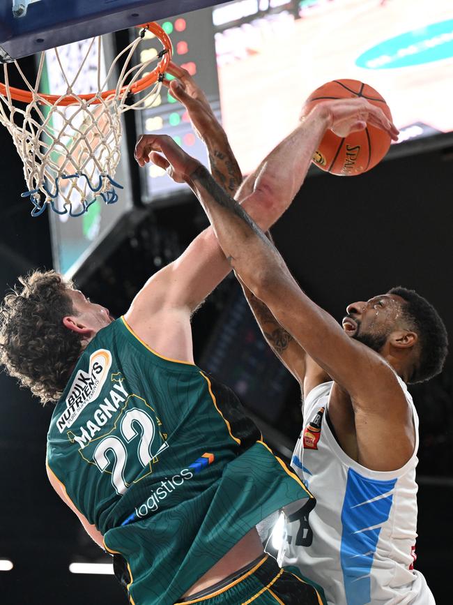 Call Will Magnay Elvis because he spent all night stamping Melbourne United shots ‘return to sender’. Picture: Getty Images