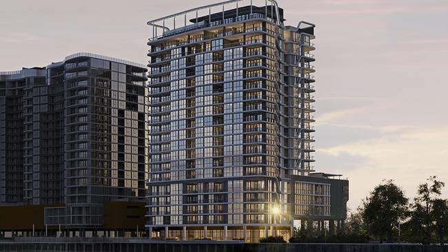 An artist impression of luxury Rivello apartment complex on Wharf St, Hamilton which is due to begin construction in late 2021. Picture: Supplied