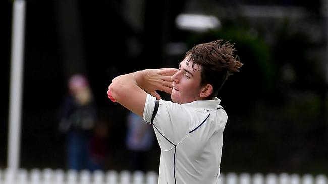 Churchie bowler Stuart Hawker. Picture, John Gass