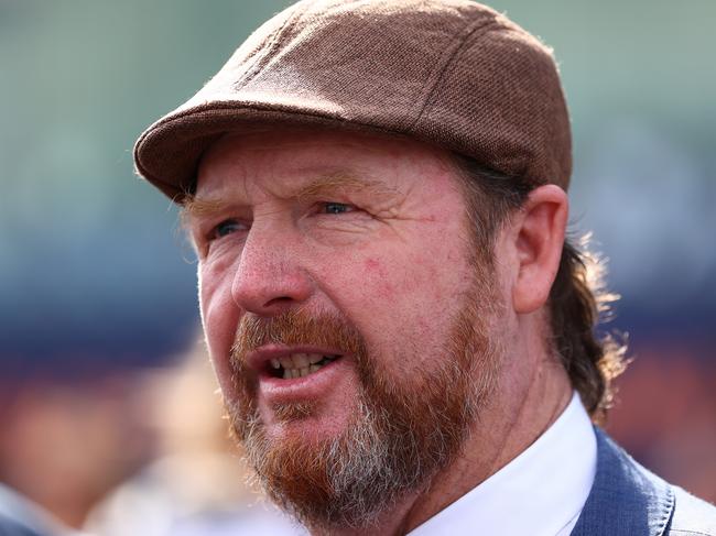 SYDNEY, AUSTRALIA - FEBRUARY 17: Trainer Gary Portelli celebrates after Jason Collett riding Kimochi wins Race 8 TAB Light Fingers Stakes during "Apollo Stakes Day" - Sydney Racing at Royal Randwick Racecourse on February 17, 2024 in Sydney, Australia. (Photo by Jeremy Ng/Getty Images)