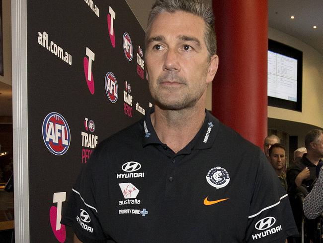 Last day of the AFL Trade Period at Marvel Stadium.  Carlton list manager Stephen Silvagni talks to the media at the conclusion of the 2019 AFL trade period    .Picture: Michael Klein.