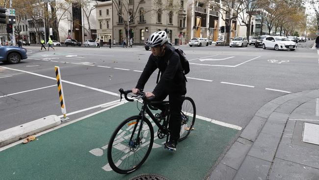 The rollout of more protected bike lanes in the city has been pause for one year. Picture: Alex Coppel.