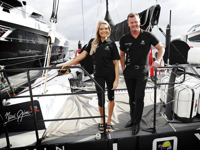 TV personality Erin Molan pictured aboard Perpetual Loyal with Anthony Bell.