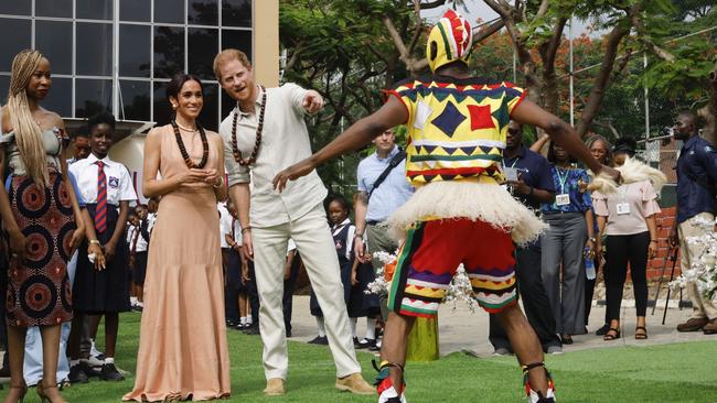 Prince Harry, Duke of Sussex and Meghan, Duchess of Sussex visit Lightway Academy in Abuja, Nigeria. Picture: Andrew Esiebo/Getty Images for The Archewell Foundation